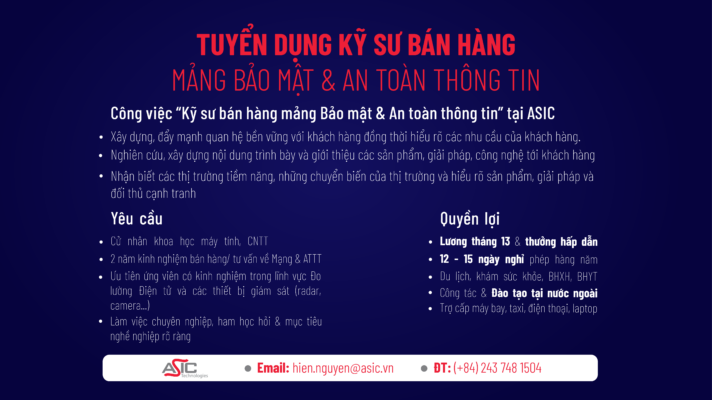 Tuyển dụng Kỹ sư bán hàng - Mảng Bảo mật & An toàn thông tin 2021